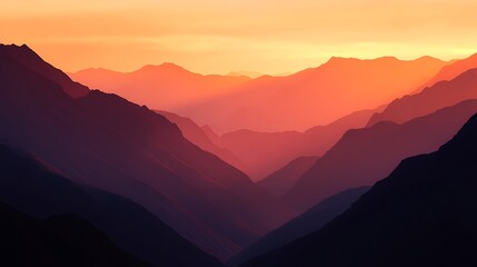 Majestic Sunset Over Layered Mountain Ranges