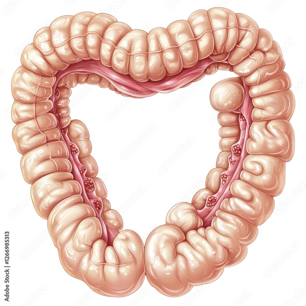 Poster anatomical illustration of human large intestine, showcasing its structure and curves. this detailed