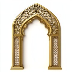 Elegant Golden Archway Islamic Design Intricate Floral Pattern Luxury Gate 3D Render Architectural Element Decorative Ornament Ornate Background      