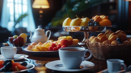 Elegant Business Buffet: Coffee, Pastries, and Fresh Fruit