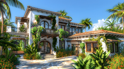 Fototapeta premium Stunning Coastal Duplex with Whitewashed Exteriors & Tropical Vibes