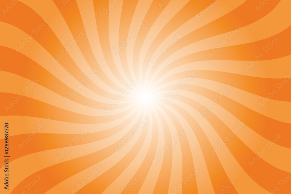 Poster Abstract orange background with rays retro starburst rays. Deep orange sunburst background vector illustration pattern beam rays. Spiral radial striped backdrop. Vector illustration.