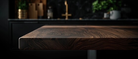 Dark wood countertop kitchen interior