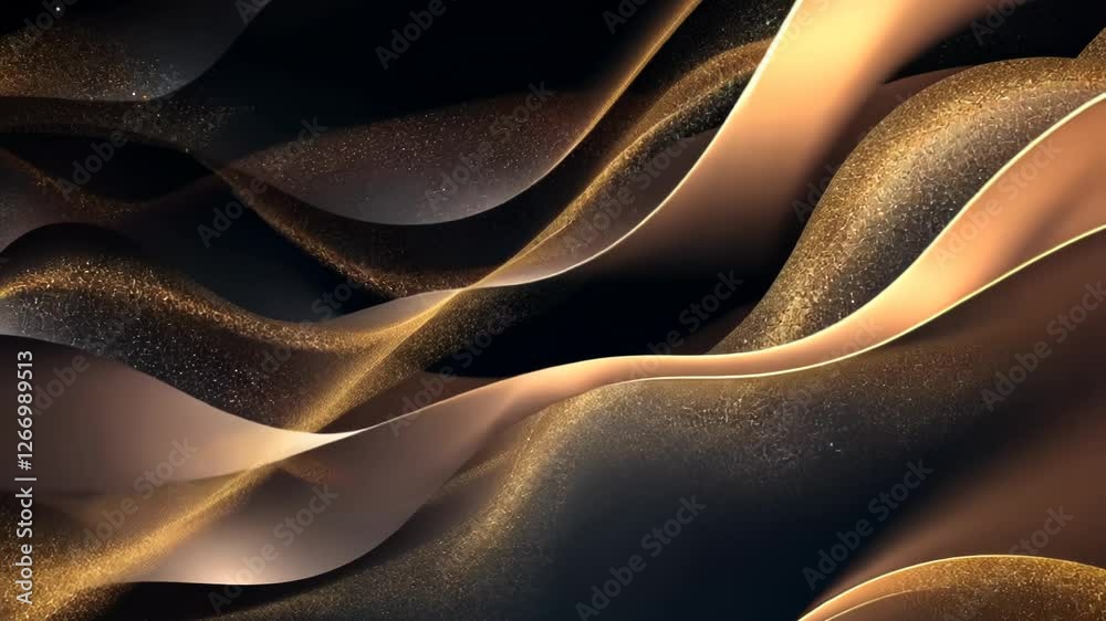 Poster flowing waves of gold and black create a mesmerizing abstract landscape with shimmering elegance and