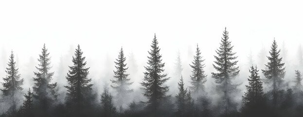 Misty forest, trees, nature, serene landscape