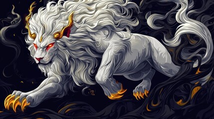 White Lion Leaping From Smoke. Could be used for a fantasy novel, or as a background