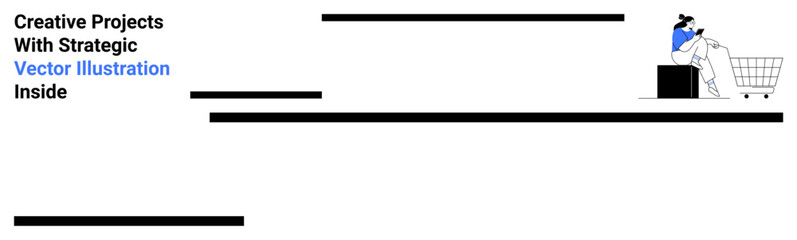 Obraz premium Person seated with laptop beside shopping cart on minimalistic background. Ideal for e-commerce, online retail, marketing, business strategy, digital shopping trends, modern design, flat landing page