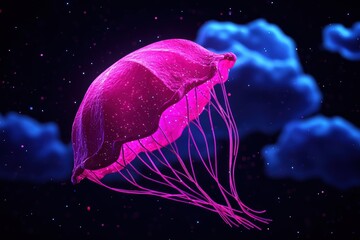 Fototapeta premium Abstract Neon Jellyfish Floating in Space Digital Art Cosmic Background Surreal Environment Vivid Viewpoint