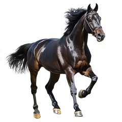 Obraz premium Powerful Black Horse Running Dynamic Stallion Elegant Thoroughbred Majestic Animal Strong Muscular Horseback Riding Equestrian Sport Photography Image