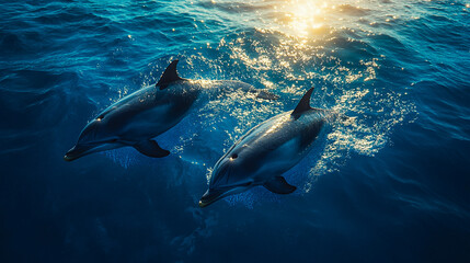 Obraz premium Dwa pływające delfiny, generative ai. 