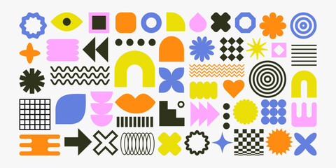 Set with different geometric shapes for design.Trendy geometric brutalism forms, memphis elements, y2k style. Simple shapes forms, symbols in bauhaus style © bosotochka