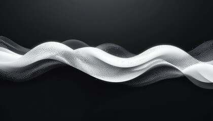 Abstract waveform composition with dynamic fluid curves and dotted patterns on black background