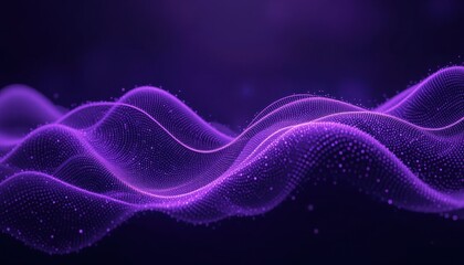 Violet digital waveform background with abstract dot patterns and flowing lines