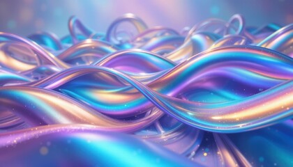Shimmering iridescent waves of colorful fluid light in abstract artistic design