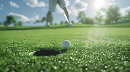 A man is playing golf and is about to hit a ball