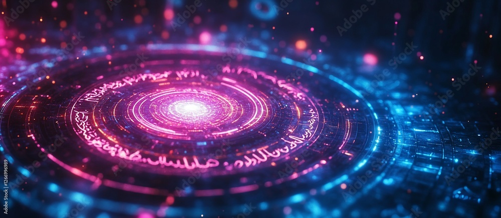 Wall mural vibrant cosmic swirl with glowing particles and intricate patterns in a digital universe