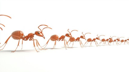 Fototapeta premium Ants marching in a line on a white background