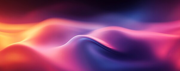Fototapeta premium Vibrant abstract waves of light in red, pink, orange, and blue tones on a dark background. Dynamic motion, energy flow, and futuristic design concept.