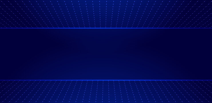 Digital perspective grid on blue background. Vector editable 