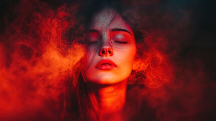 Crimson Enigma: A Portrait of Serenity in a Red Haze