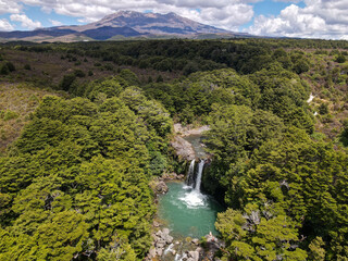 Drone view at Tawhai Falls (Gollum's Pool) on Tongariro national park, New Zealand