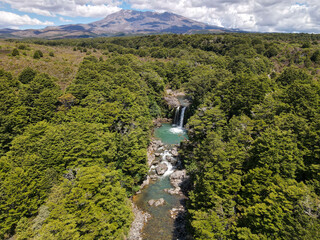 Drone view at Tawhai Falls (Gollum's Pool) on Tongariro national park, New Zealand