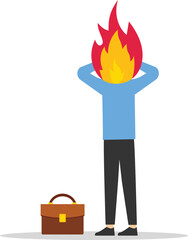 Businessman burnt out from hard work. Creative crisis. Modern vector illustration in flat style

