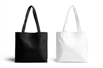 A mockup featuring two tote bags, one in black and the other in white.