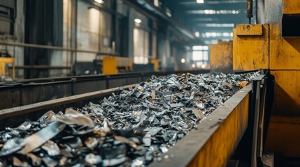 Automated Metal Waste Sorting Conveyor in Industrial Recycling Facility