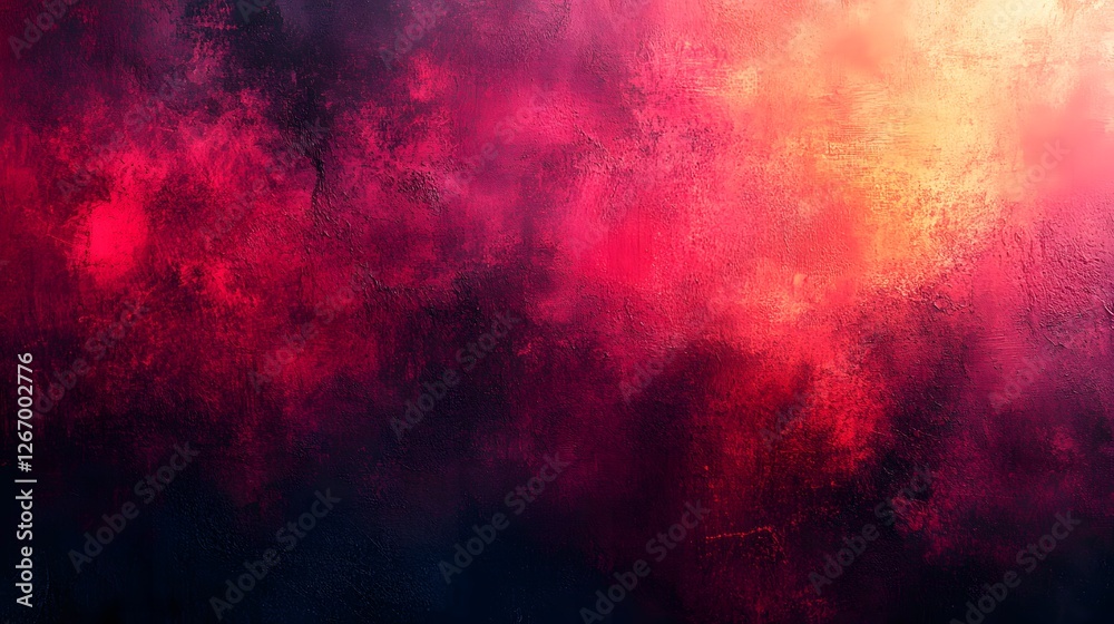 Aufkleber A vibrant abstract painting showcasing a gradient of deep crimson to fiery orange hues, creating a dynamic and visually striking composition. Grainy canvas surface texture detail.