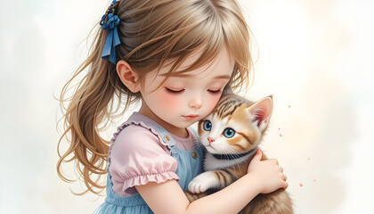 Obraz premium girl with kitten
