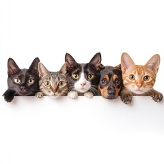 Adorable Pets Looking Over Banner Cute Cats Dog Animals White Background Friendly Companions Happy Pets Fluffy Fur Adorable Kittens Playful Pets Sweet