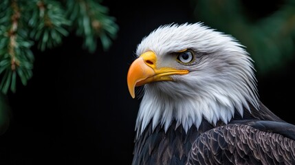 Obraz premium Bald Eagle Portrait in Dark Background, Wildlife Close Up, Use for Nature, Wildlife, and Education