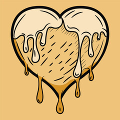 Heart Shaped Honeycomb with Dripping Honey Effect, Minimalist Honeycomb Love and Nature Fusion Design, Sweet Concept Honeycomb Food Illustration in Vector Art Style