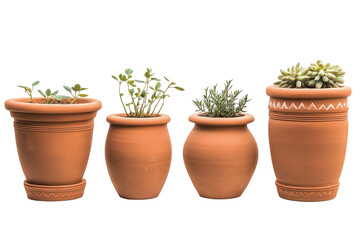 Fototapeta premium set of clay planters isolated on Transparent PNG