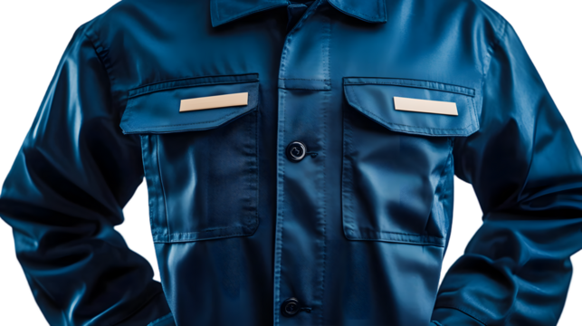 Navy blue mechanic uniform mockup with jumpsuit and name badge