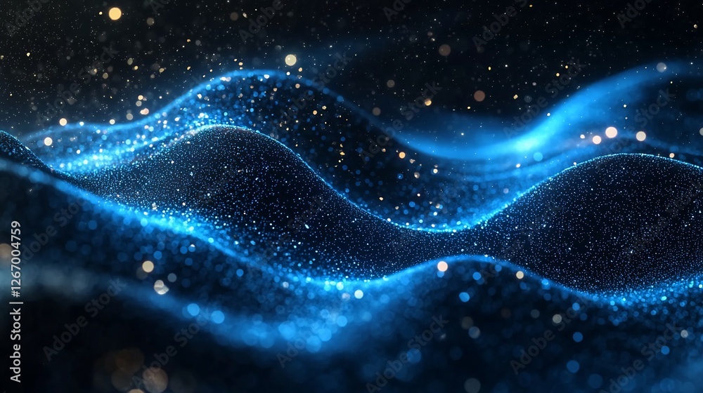 Wall mural abstract waves of shimmering blue light and particles create a mesmerizing background