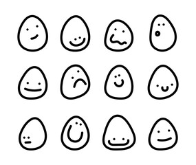 Collection of Easter eggs with various expressive faces. Funny happy chicken eggs set. Easter Egg Emoji Character Set. Funny Emoticons. Icon comic character. Vector doodle design illustration