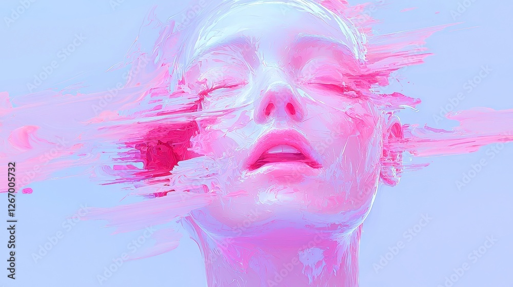Poster glitch art canvas, a vibrant abstract composition featuring distorted colors and shapes, creating a 