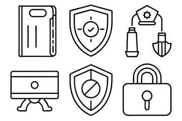 Security Essentials for Safe Internet Usage Line Art