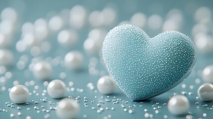 Fototapeta premium Blue heart, pearls, romantic, love, background