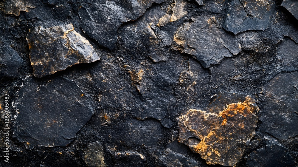 Aufkleber close-up image of a dark stone texture. the image showcases the rough and irregular surface of the r