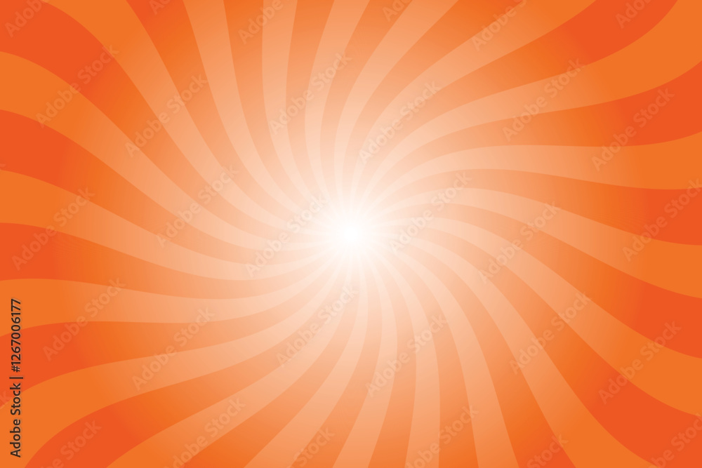 Poster Abstract orange background with rays retro starburst rays. Persimmon orange sunburst background vector illustration pattern beam rays. Spiral radial striped backdrop. Vector illustration.
