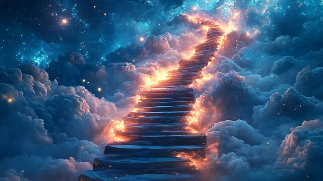 Stairway to Heaven ascending steps among clouds spiritual path hope journey afterlife inspiration fantasy dreams ethereal projects.