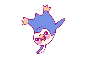 vector simple penguin bird. Dance and jump. Hand drown design element. Clip art isolated on transparent background.