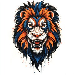 Obraz premium Roaring Lion Head, vibrant colors, white background, artistic illustration, t-shirt design