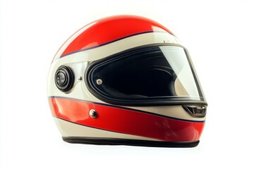 Glossy red moto helmet isolated on white background. AI image