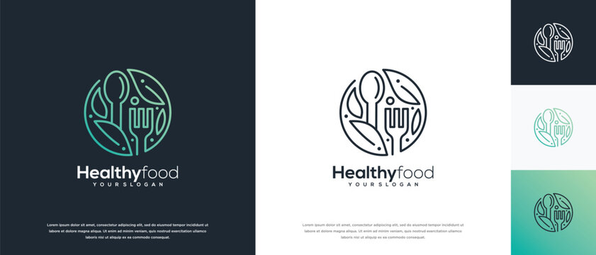 Healthy food logo design vector concept. Healthy food logo icon with leaf.