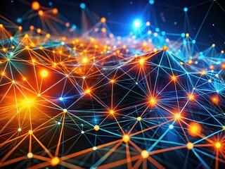 Obraz premium Abstract Digital Network: Glowing Nodes & Data Flow - Stock Photo