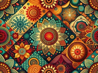 Abstract Geometric Texture Background with Symbolic Patterns, Seamless Repeat Design